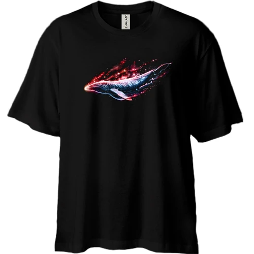 Футболка двунитка Oversize, Черный, "Космический кит"
