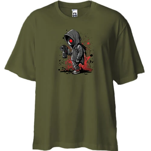 Футболка двунитка Oversize, Хаки, "Граффитчик"