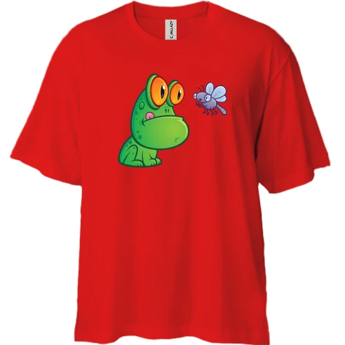 Футболка двунитка Oversize, Красный, "Жаба и муха"