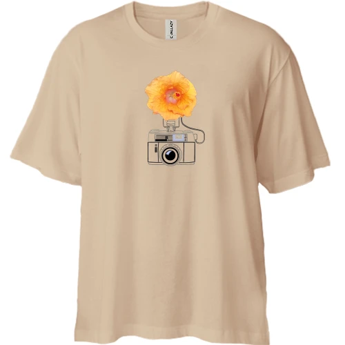 Футболка двунитка Oversize, Бежевый, "Фотоаппарат арт"