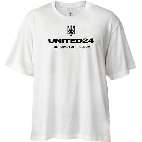 Футболка двунитка Oversize, Белый, с гербом "united24 the power of freedom"