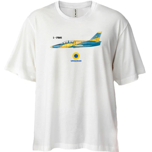 Футболка двунитка Oversize, Белый, с самолётом "Ukrainian air force"