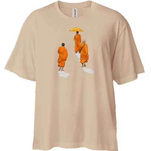 Футболка двунитка Oversize, Бежевый, "Монахи"