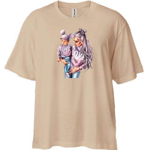 Футболка двонитка Oversize з мамою, дитиною та написом LOVE