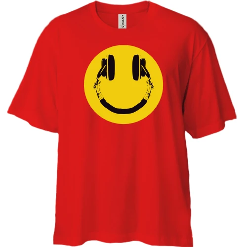 Футболка двунитка Oversize, Красный, "DJ смайлик"