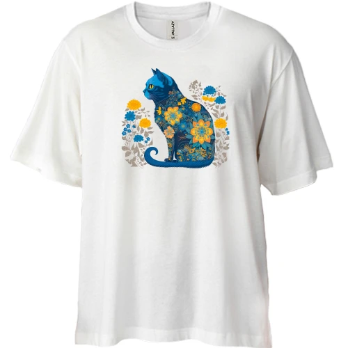Футболка двунитка Oversize, Белый, "Украинский кот"