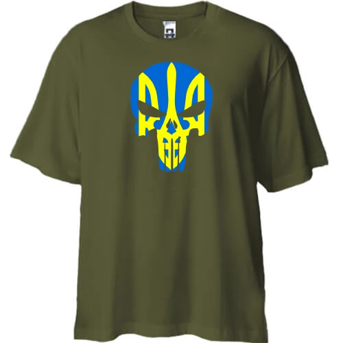 Футболка двунитка Oversize, Хаки, "Череп с гербом"