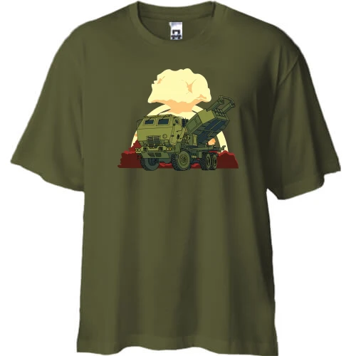 Футболка двунитка Oversize, Хаки, "HIMARS" арт