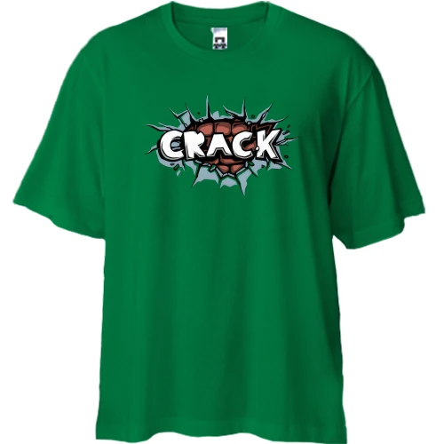 Футболка двунитка Oversize, Зеленый, с сердцем "Crack"