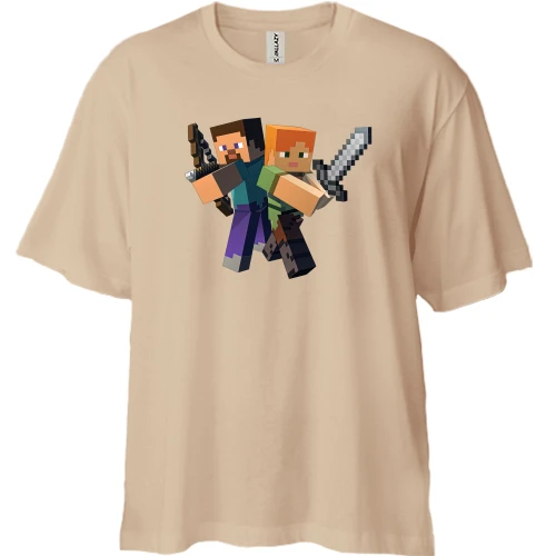 Футболка двунитка Oversize Minecraft со Стивом и Алекс