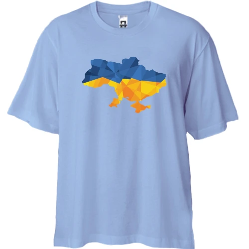 Футболка двонитка Oversize, Синій, з полігональною карткою України