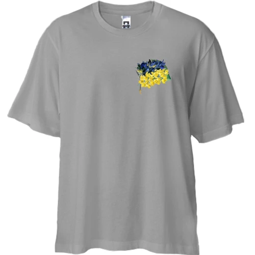 Футболка двонитка Oversize, Сірий, з прапором у вигляді квітів