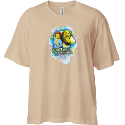 Футболка двонитка Oversize, Бежевий, "Ульотна парочка"