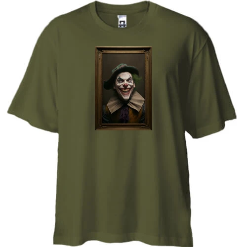 Футболка двунитка Oversize, Хаки, "Картина с клоуном"