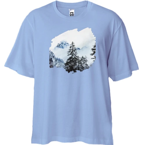 Футболка двунитка Oversize, Синий, "Горная природа"