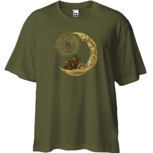 Футболка двунитка Oversize, Хаки, "Лунное путешествие"
