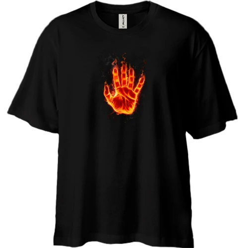 Футболка двунитка Oversize, Черный, "Огненная рука"