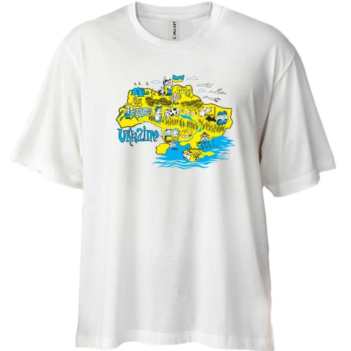 Футболка двонитка Oversize, Білий, "Мультяшна карта України"