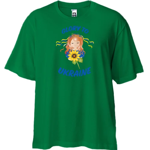 Футболка двунитка Oversize, Зеленый, "Glory to Ukraine"