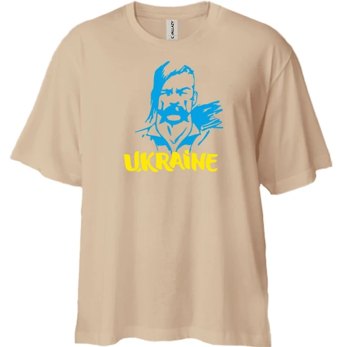 Футболка двунитка Oversize, Бежевый, с казаком "Ukraine"