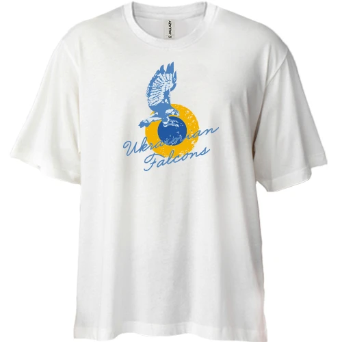 Футболка двунитка Oversize, Белый, "UKRAINIAN FALCONS"