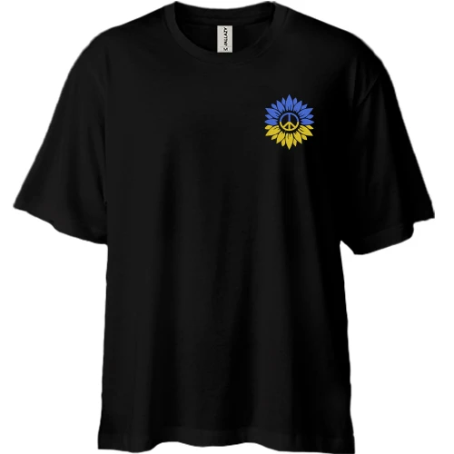 Футболка двунитка Oversize, Черный, Подсолнух Peace Ukraine