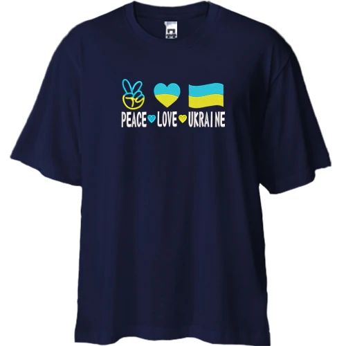 Футболка двунитка Oversize, Синий, Peace and love Ukraine