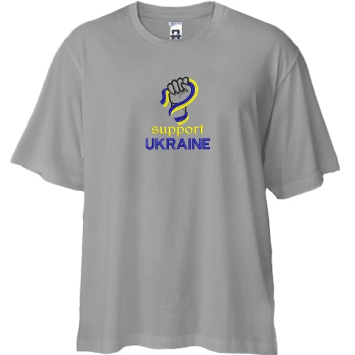 Футболка двунитка Oversize, Серый, с вышивкой Support Ukraine