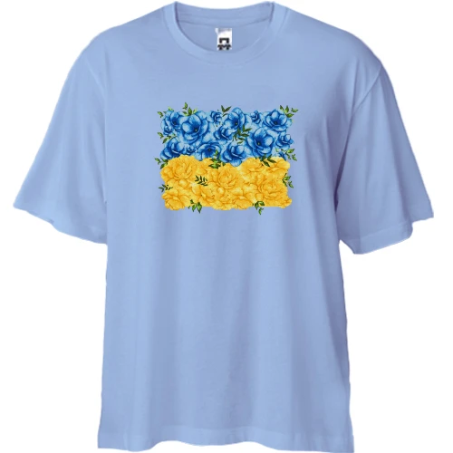 Футболка двунитка Oversize, Синий, "Цветущий флаг"