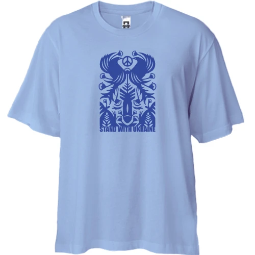 Футболка двунитка Oversize, Белый, Stand with Ukraine с птицами