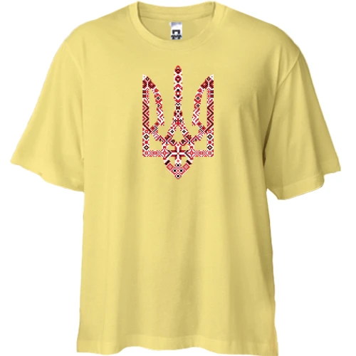 Футболка двунитка Oversize, Желтый, пиксельным тризубом