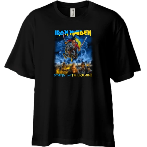 Футболка двунитка Oversize, Черный, Iron Maiden - stand with Ukraine