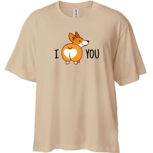 Футболка двонитка Oversize, Білий, з собачкою "I love you"