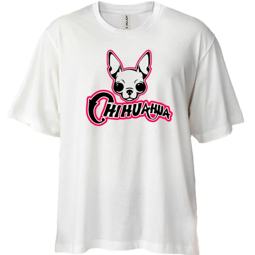 Футболка двунитка Oversize с чихуахуа и розовой надписью «CHIHUAHUA»