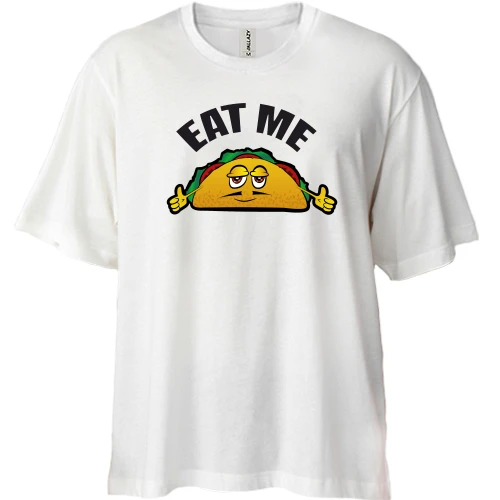 Футболка двонитка Oversize, Білий, EAT ME з мультяшним тако