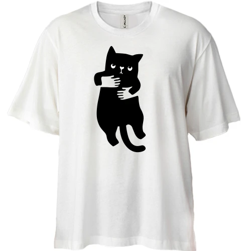 Футболка двонитка Oversize, Білий, Кот в руках (2)