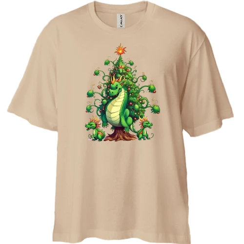 Футболка двонитка Oversize, Білий, Ялинка з драконів