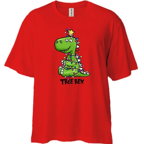 Футболка двунитка Oversize, Красный, с дракошей "Tree Rex"
