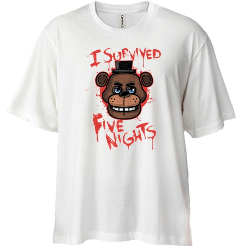 Футболка двонитка Oversize, Білий, I survived Five Nights