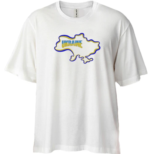 Футболка двунитка Oversize, Белый, Ukraine с картой
