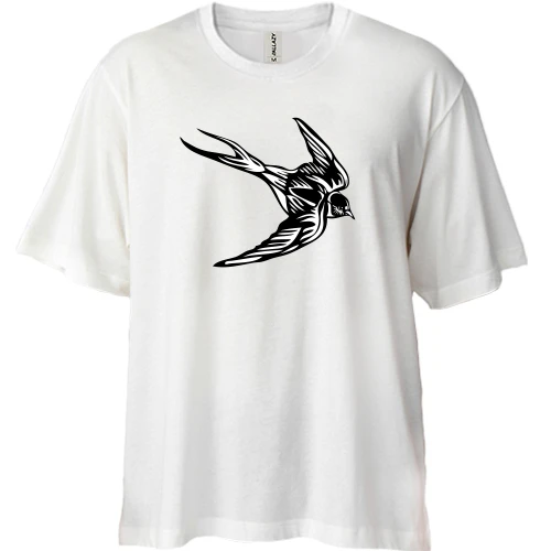 Футболка двонитка Oversize, Білий, з ластівкою (2)