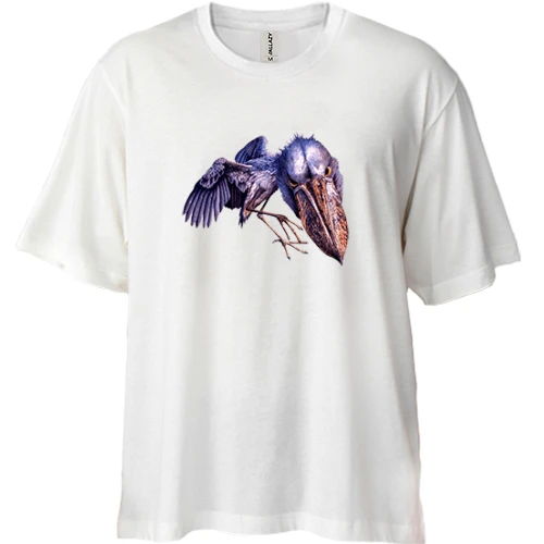 Футболка двонитка Oversize, Білий, з грізним птахом