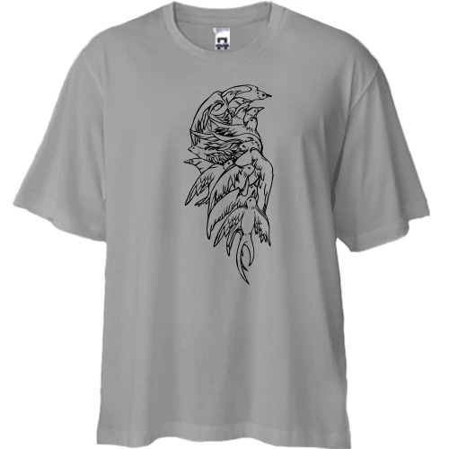 Футболка двунитка Oversize, Серый, с птицами