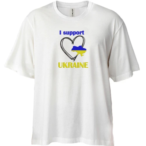 Футболка двунитка Oversize, Белый, с вышивкой I Support Ukraine