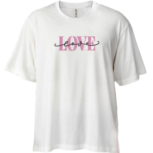 Футболка двонитка Oversize, Білий, з написом Love Love