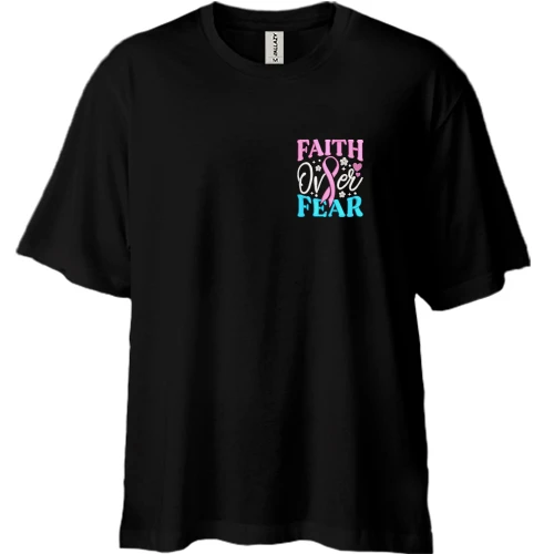 Футболка двонитка Oversize, Чорний, з написом Faith over Fear