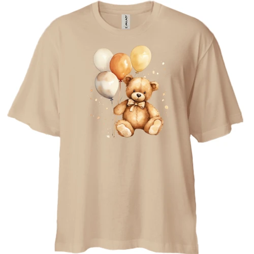 Футболка двунитка Oversize, Белый, Плюшевый мишка с шарами (2)