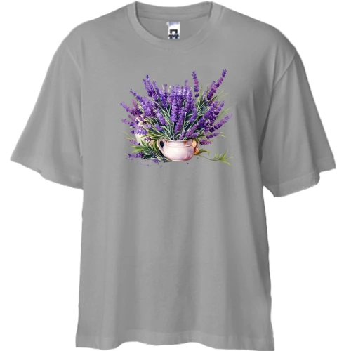 Футболка двунитка Oversize, Серый, "Лавандовый букет"