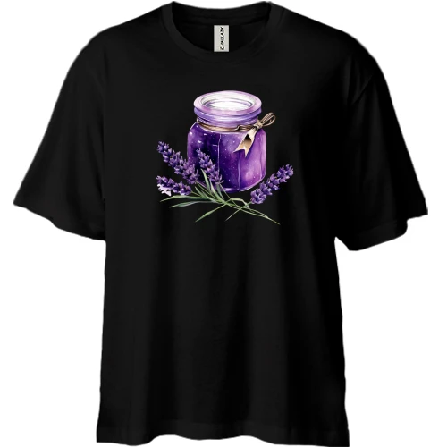 Футболка двунитка Oversize, Черный, "Лавандовые духи"