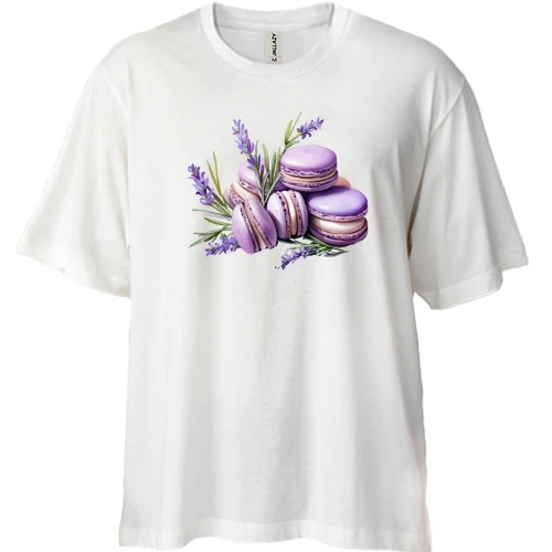 Футболка двунитка Oversize с лавандовыми макарунами (2)